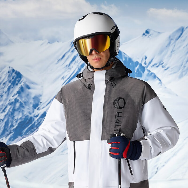 迪卡侬滑雪服男士滑雪装备保暖羽绒轻便滑雪衣SKI500 灰白色